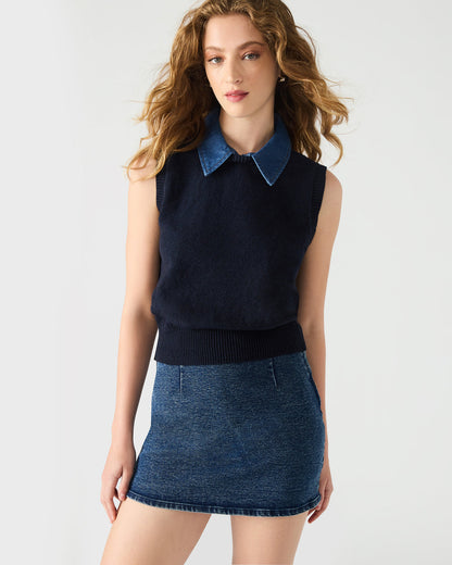 Steve Madden JEANE Sweater Vest Knit Collared Sleeveless Women's Top