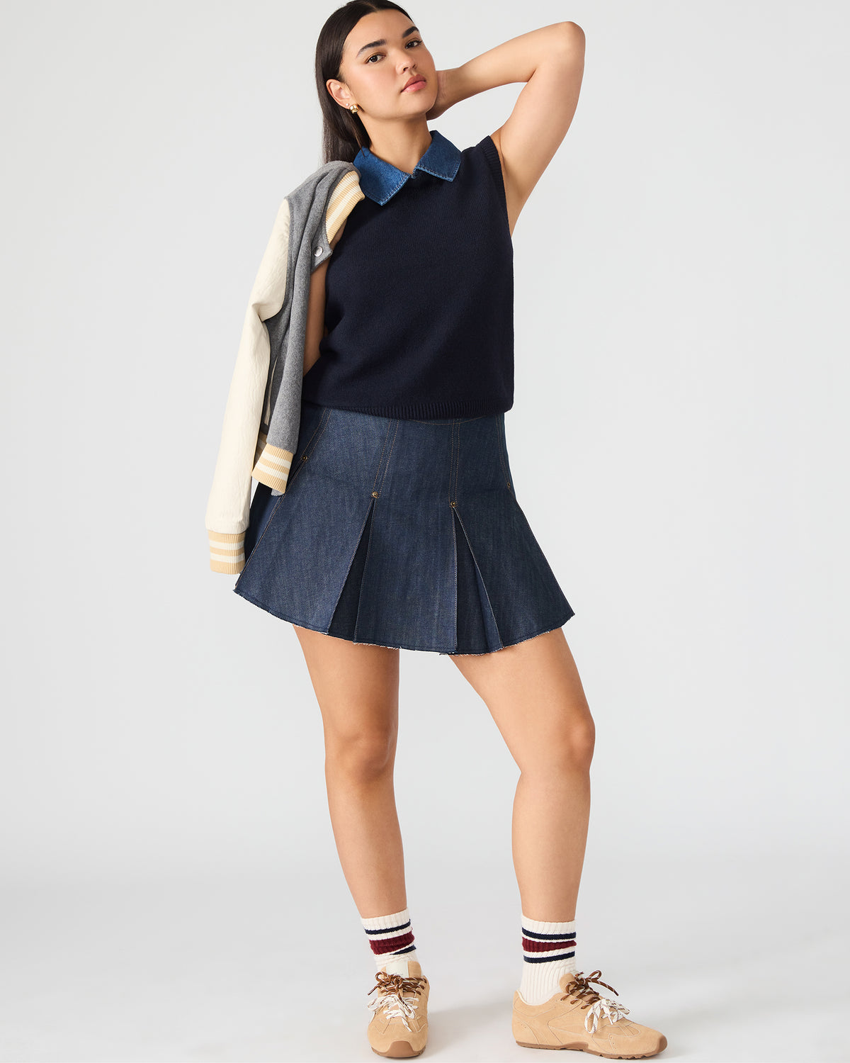 Steve Madden JEANE Sweater Vest Knit Collared Sleeveless Women's Top