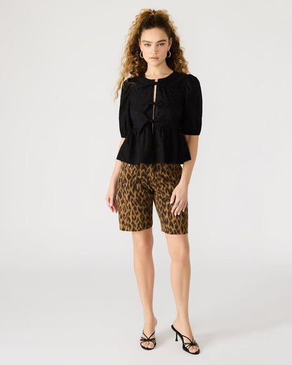 Steve Madden PAULA Top Black Short-Sleeved Tie-Front Eyelet Top
