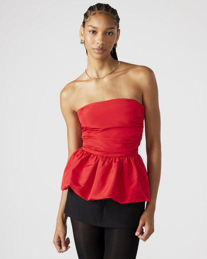 Steve Madden AMARI Top Red | Women's Bubble-Hem Taffeta Strapless Top