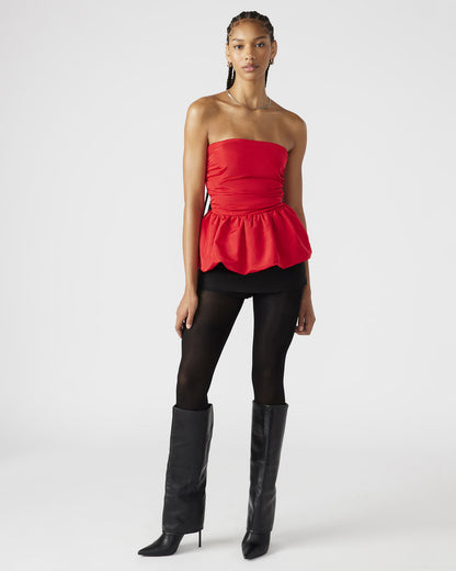 Steve Madden AMARI Top Red | Women's Bubble-Hem Taffeta Strapless Top