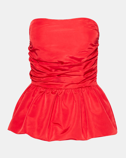 Steve Madden AMARI Top Red | Women's Bubble-Hem Taffeta Strapless Top