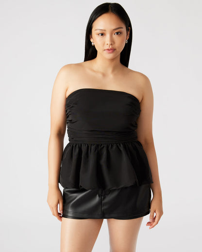 Steve Madden AMARI Top Black | Women's Bubble-Hem Taffeta Strapless Top