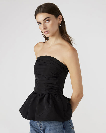Steve Madden AMARI Top Black | Women's Bubble-Hem Taffeta Strapless Top