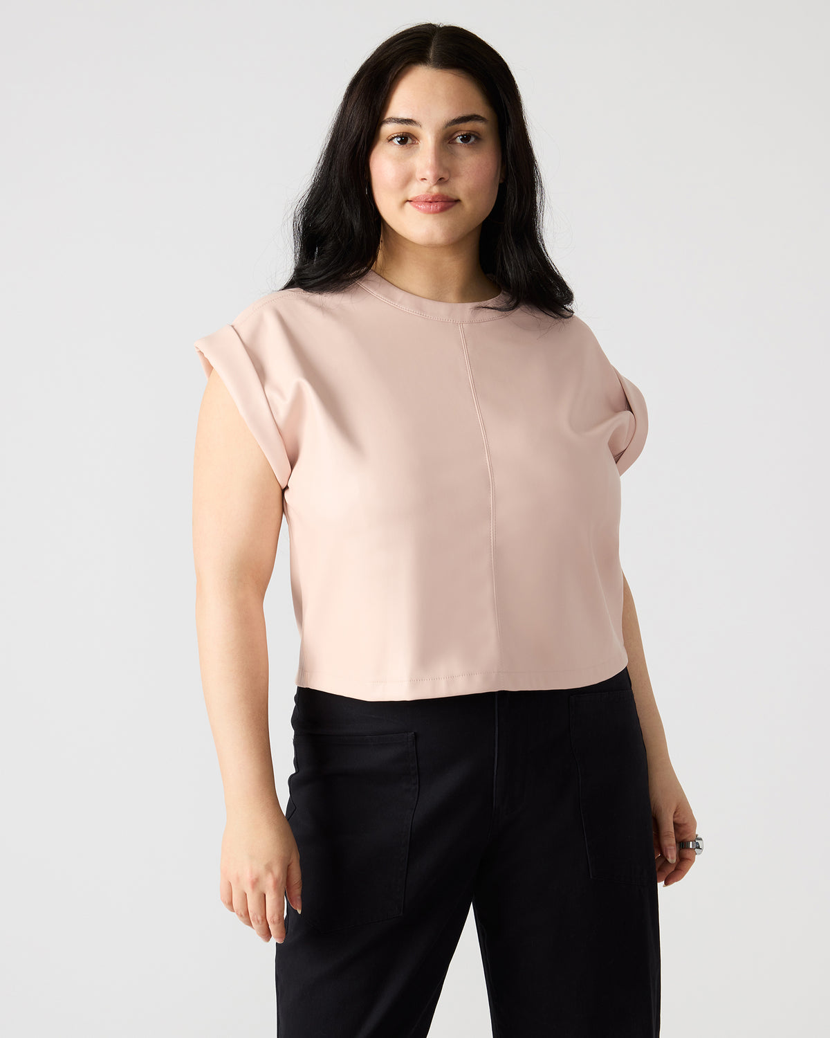 Steve Madden CAT Rose Women's Short-Sleeved Faux Leather Top