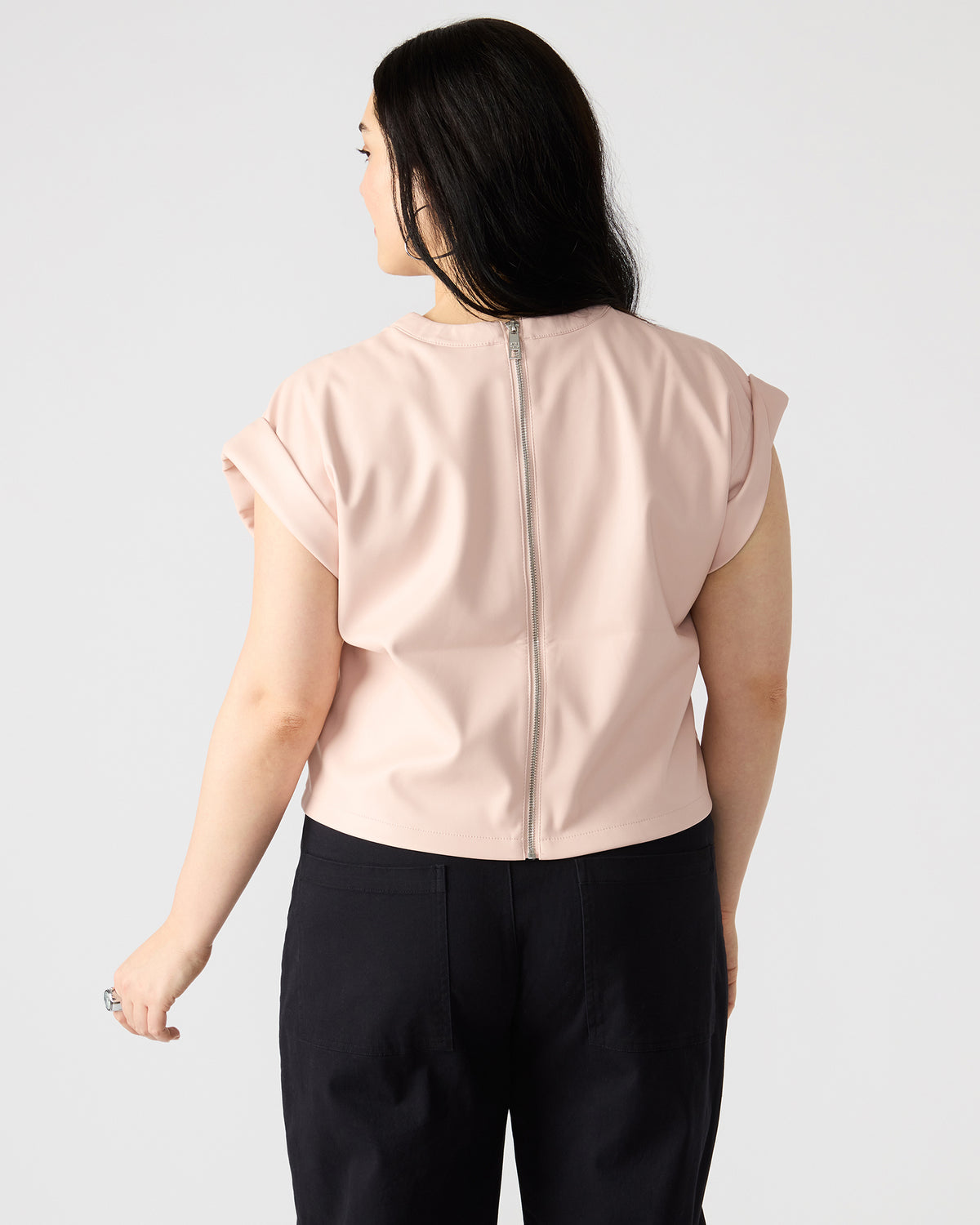 Steve Madden CAT Rose Women's Short-Sleeved Faux Leather Top