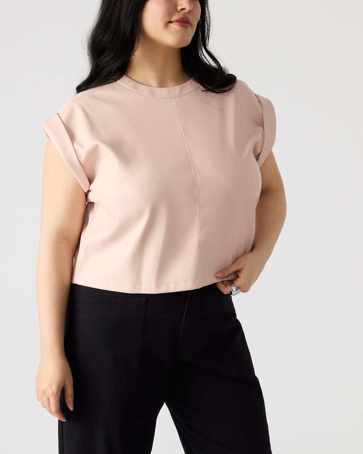 Steve Madden CAT Rose Women's Short-Sleeved Faux Leather Top