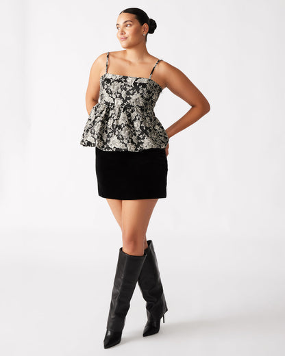 Steve Madden BODI Top Black Multi | Women's Bubble-Hem Taffeta Camisole Top
