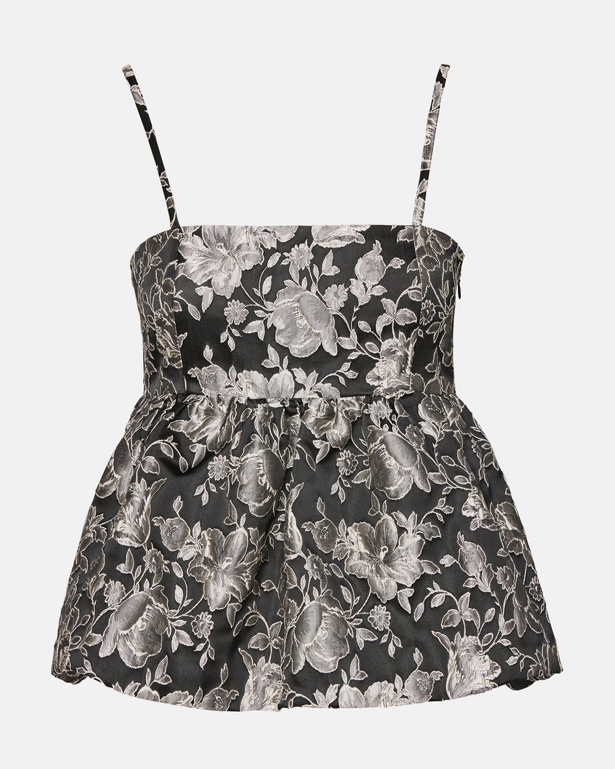 Steve Madden BODI Top Black Multi | Women's Bubble-Hem Taffeta Camisole Top