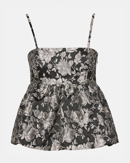 Steve Madden BODI Top Black Multi | Women's Bubble-Hem Taffeta Camisole Top
