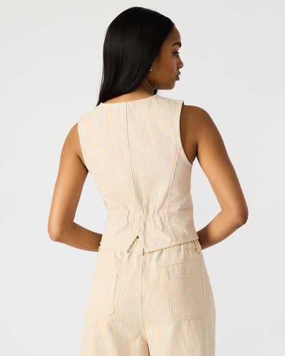 Steve Madden SELENE Khaki Women's Button-Up Sleeveless Fabric Vest Top