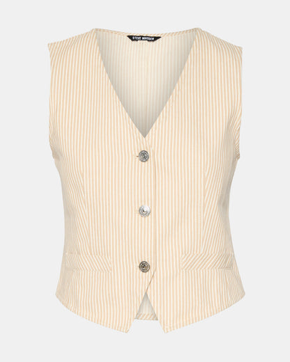Steve Madden SELENE Khaki Women's Button-Up Sleeveless Fabric Vest Top