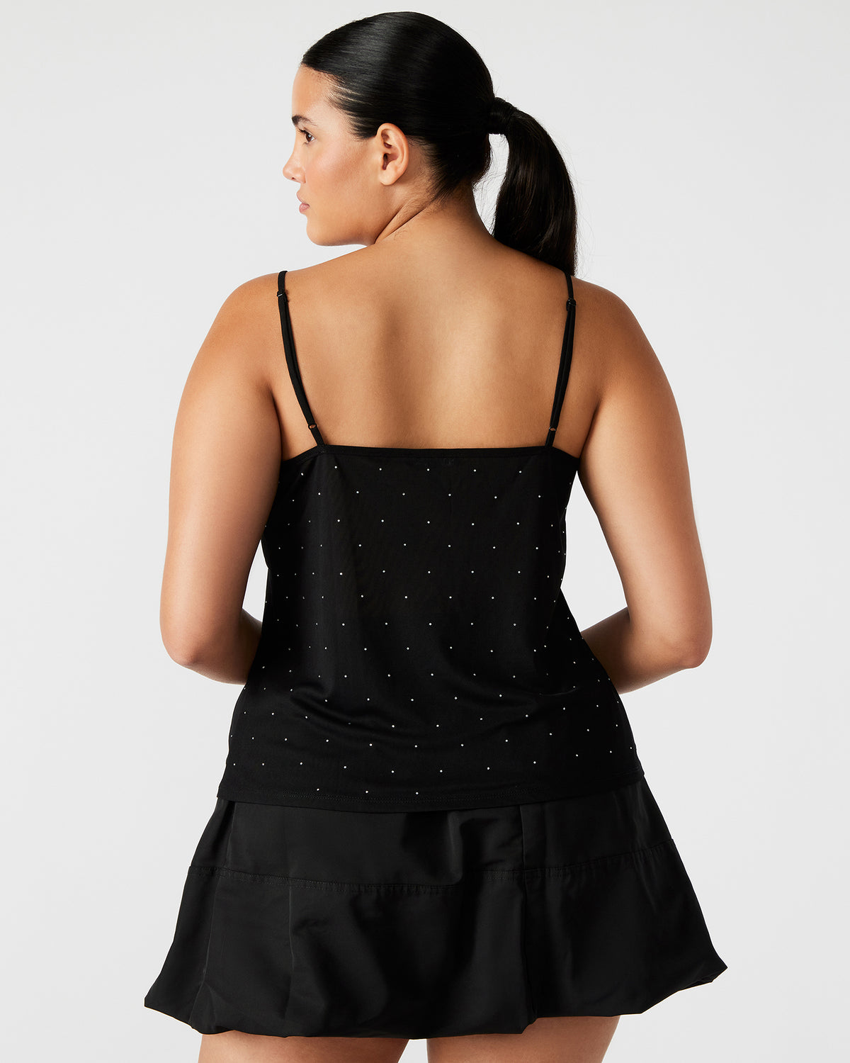 Steve Madden INDY Top Black | Women's Tie Fastening Rhinestone Camisole Tank Top