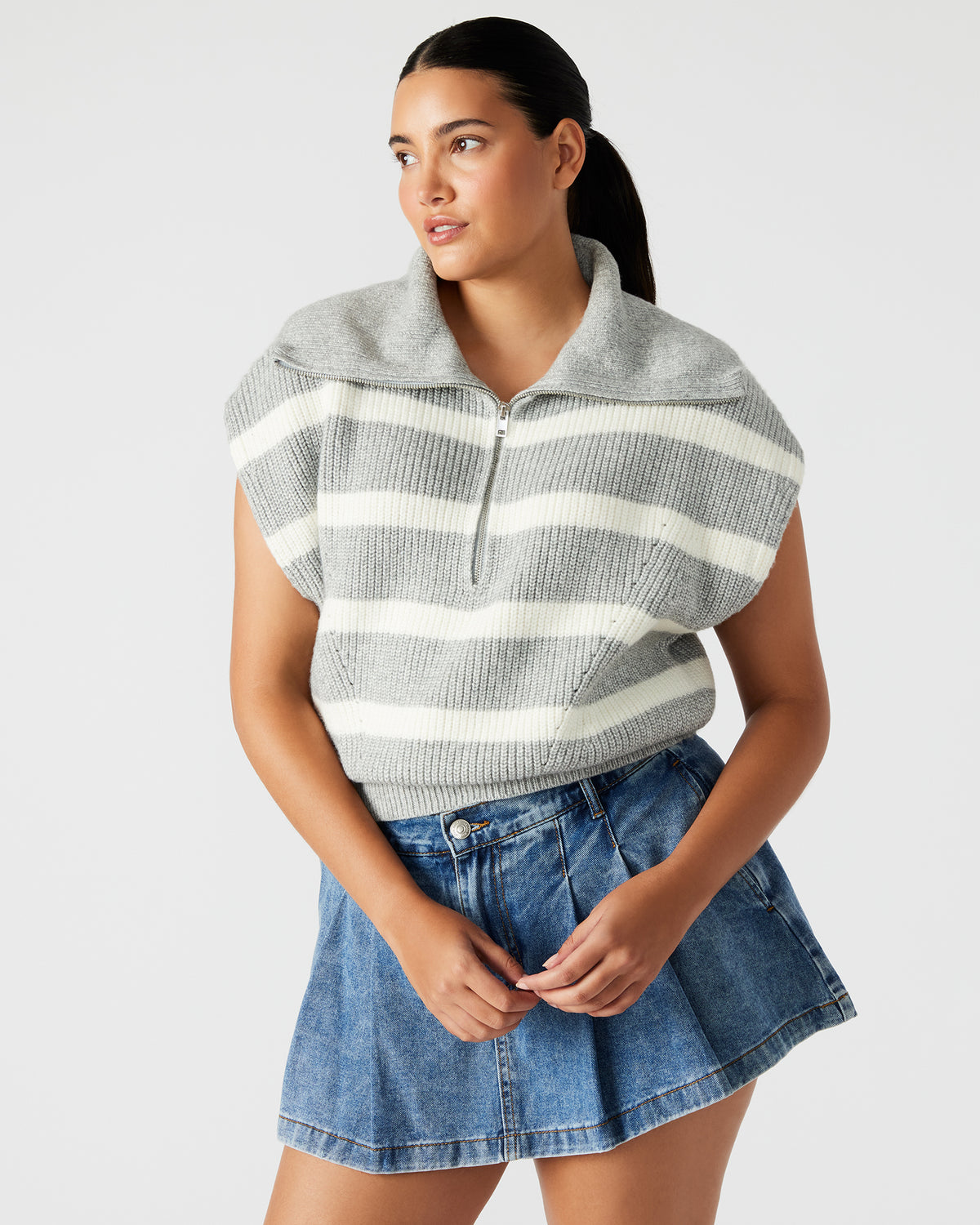 Steve Madden EASTON Sweater Grey | Sleeveless Hooded Sweater