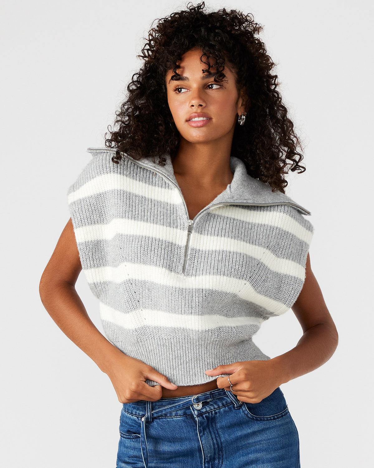 Steve Madden EASTON Sweater Grey | Sleeveless Hooded Sweater