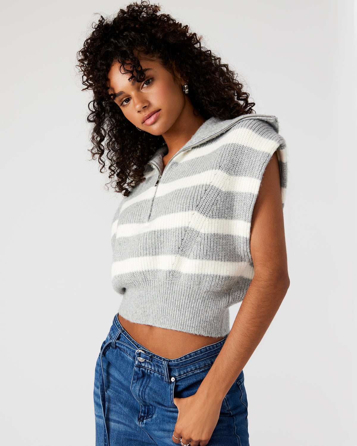 Steve Madden EASTON Sweater Grey | Sleeveless Hooded Sweater