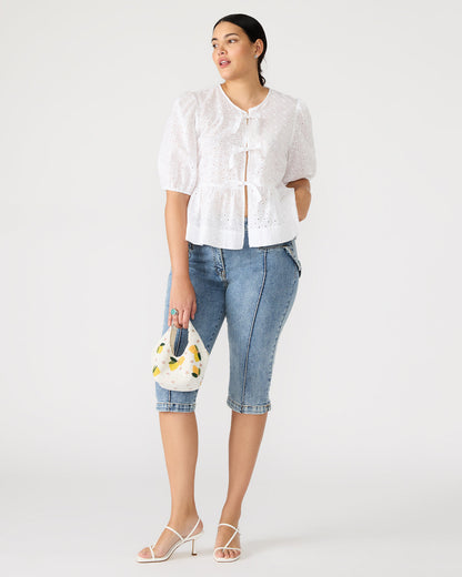 Steve Madden PAULA Top White Short-Sleeved Tie-Front Eyelet Top