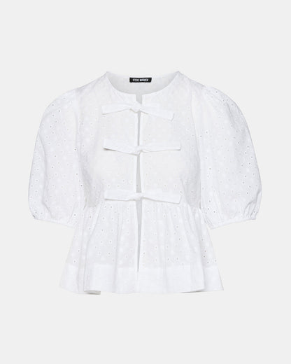 Steve Madden PAULA Top White Short-Sleeved Tie-Front Eyelet Top
