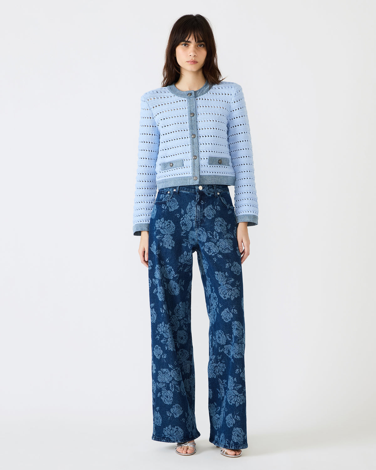 Steve Madden JAXON Rose Frost Wide-Leg Denim Floral Print Women's Jeans