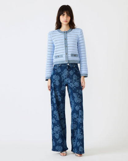 Steve Madden JAXON Rose Frost Wide-Leg Denim Floral Print Women's Jeans
