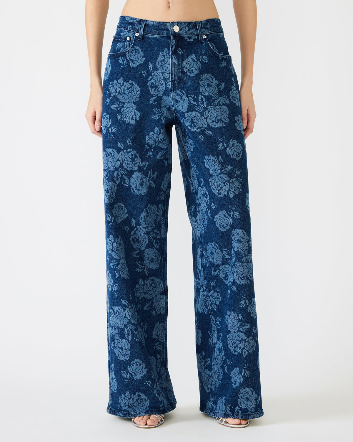 Steve Madden JAXON Rose Frost Wide-Leg Denim Floral Print Women's Jeans