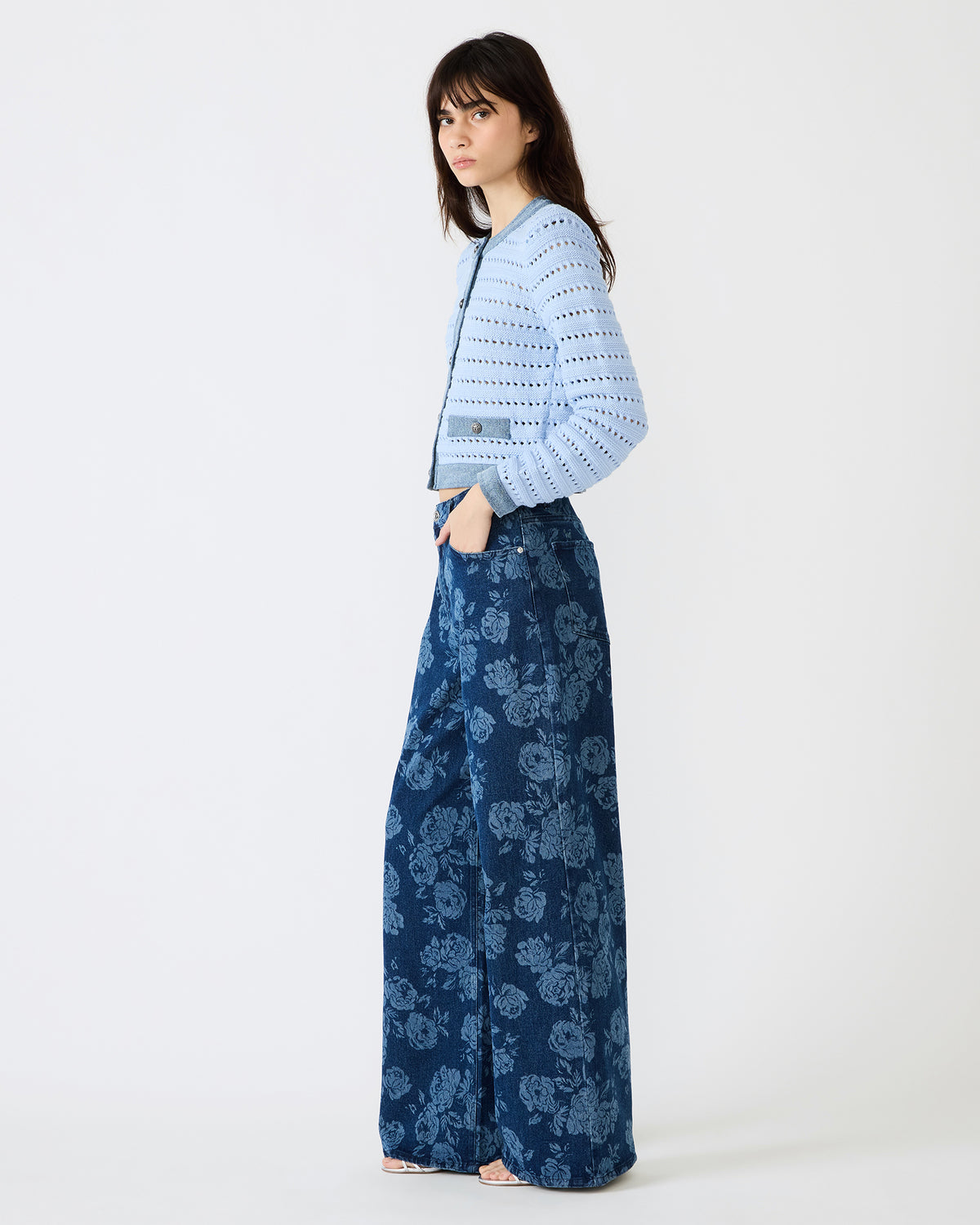 Steve Madden JAXON Rose Frost Wide-Leg Denim Floral Print Women's Jeans