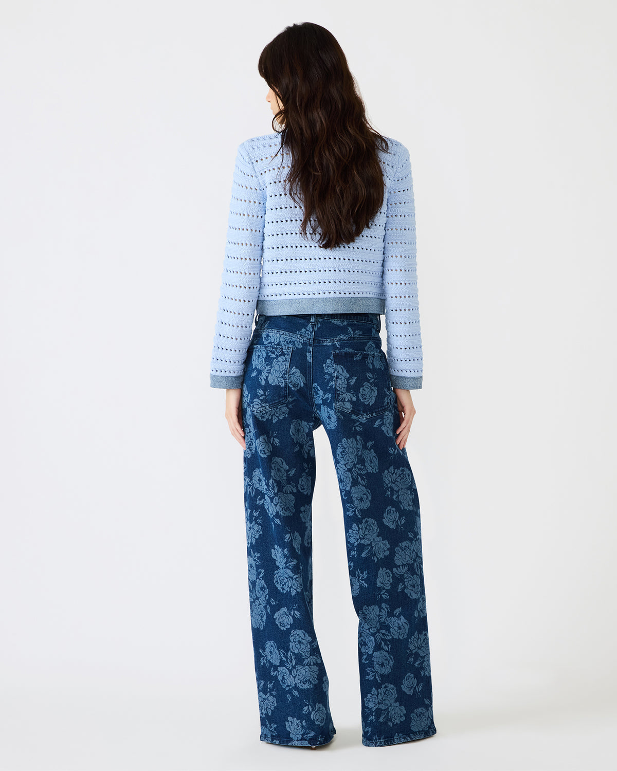 Steve Madden JAXON Rose Frost Wide-Leg Denim Floral Print Women's Jeans