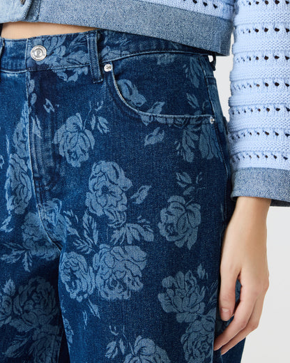 Steve Madden JAXON Rose Frost Wide-Leg Denim Floral Print Women's Jeans