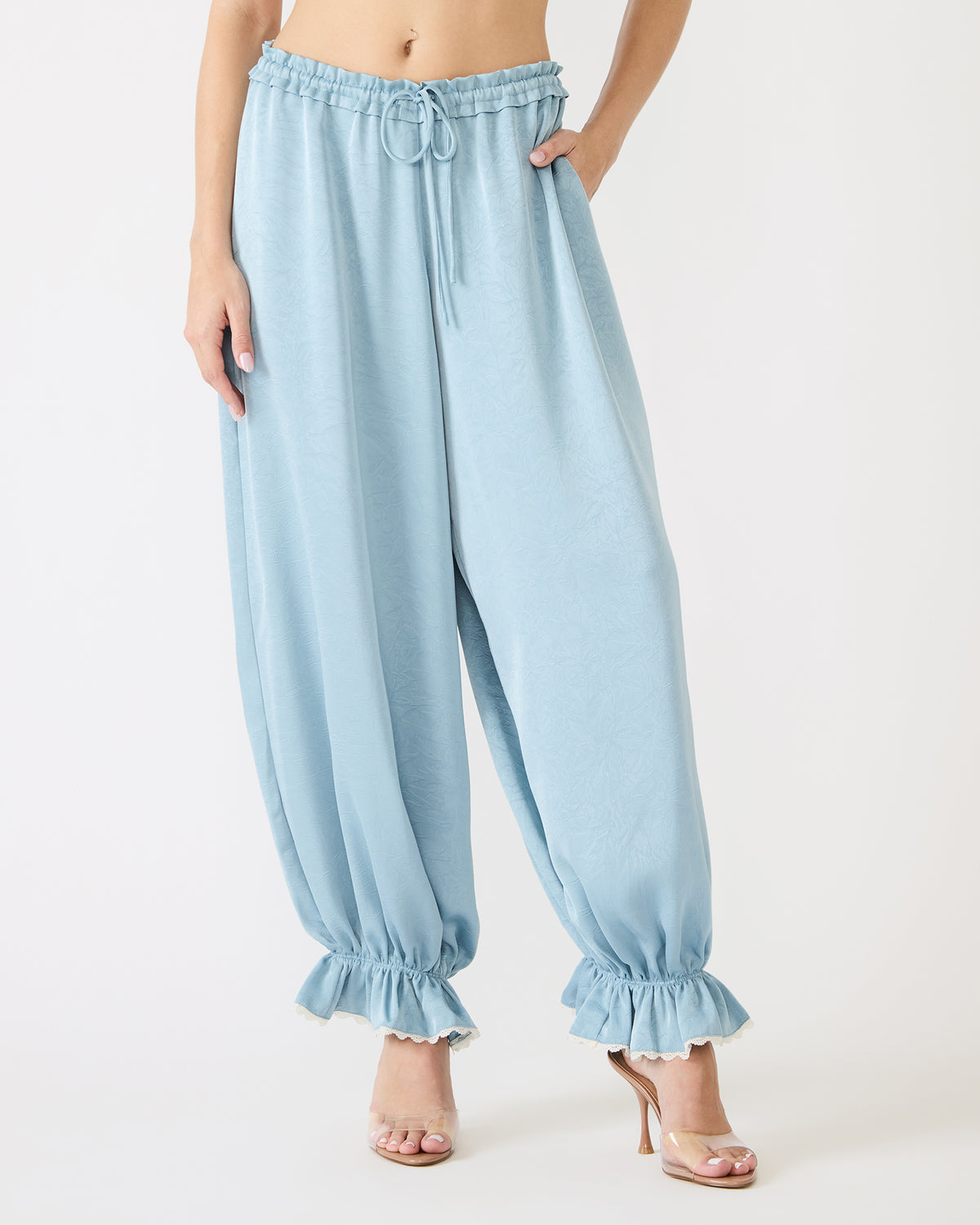 Steve Madden ROAN Dusty Blue Tie-Front Parachute Women's Pants
