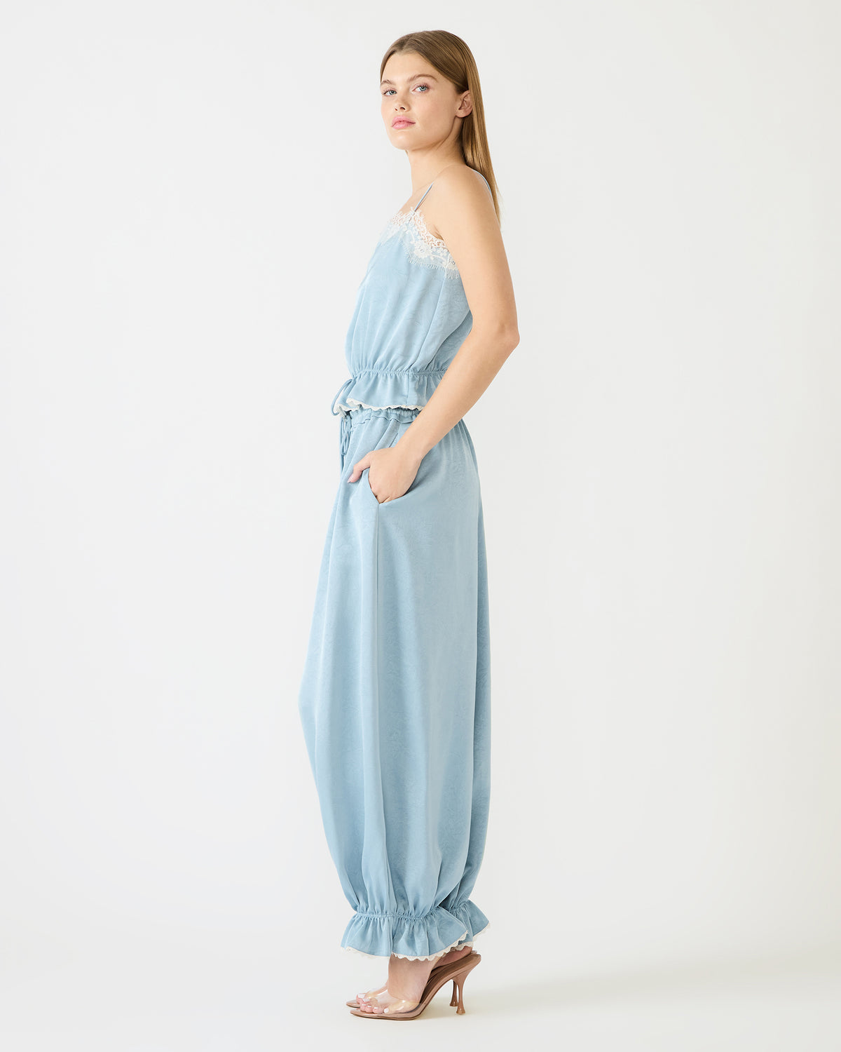 Steve Madden ROAN Dusty Blue Tie-Front Parachute Women's Pants