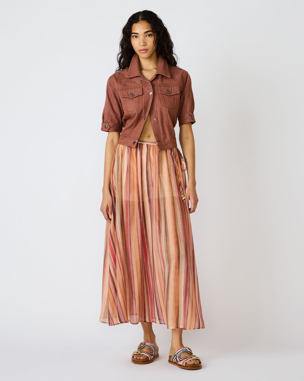 Steve Madden SHILLOH Stripe Detail Flowy Women's Maxi Skirt