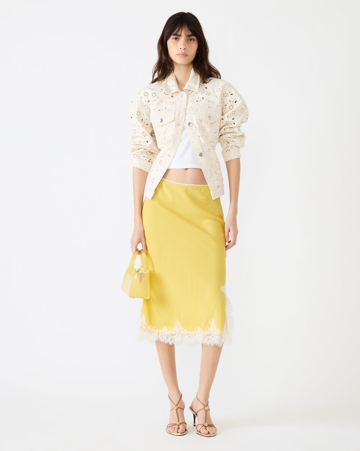 Steve Madden CINTHIA Golden Lime Lace Trime Women's Midi Skirt