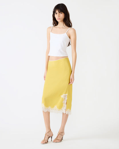 Steve Madden CINTHIA Golden Lime Lace Trime Women's Midi Skirt