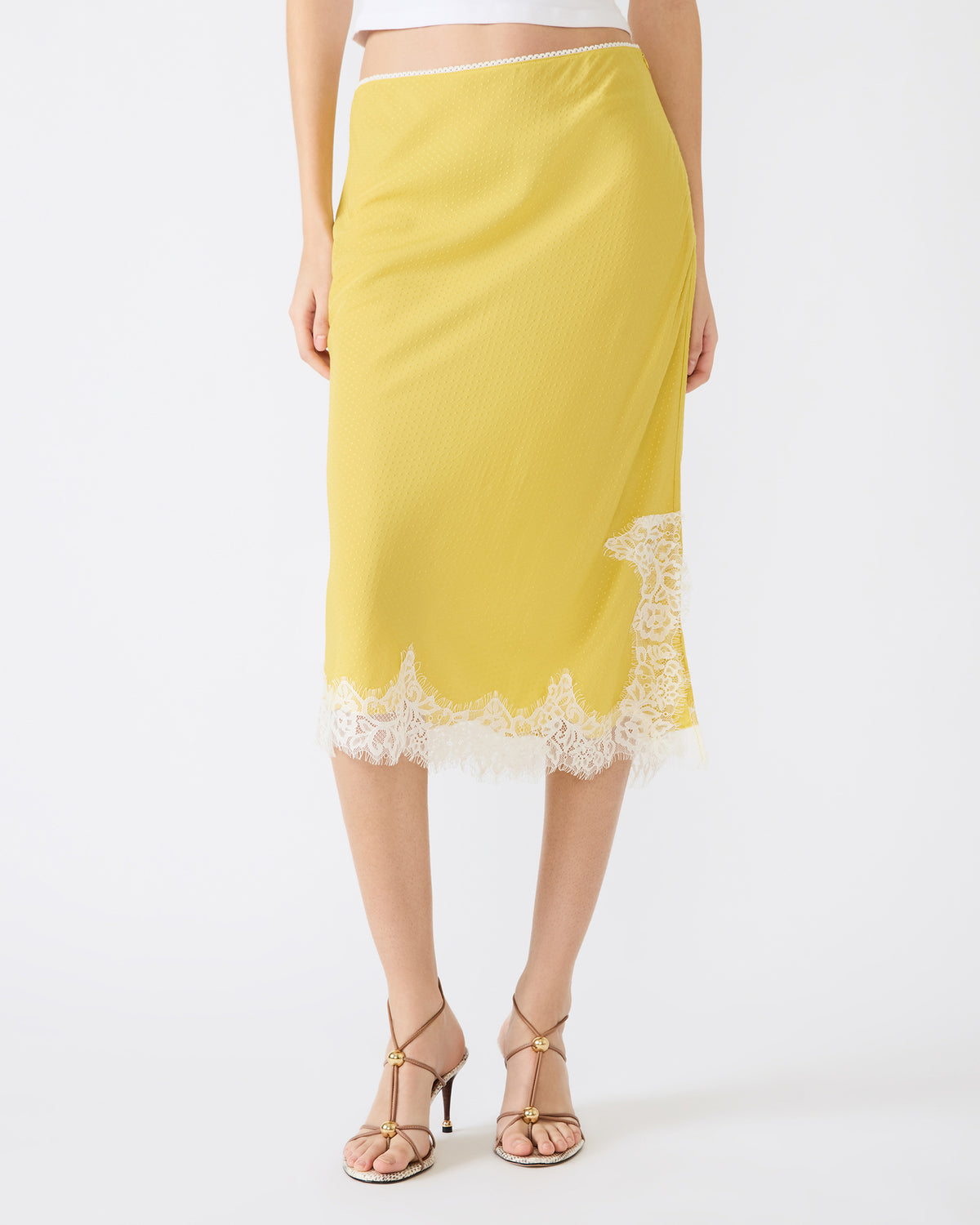 Steve Madden CINTHIA Golden Lime Lace Trime Women's Midi Skirt