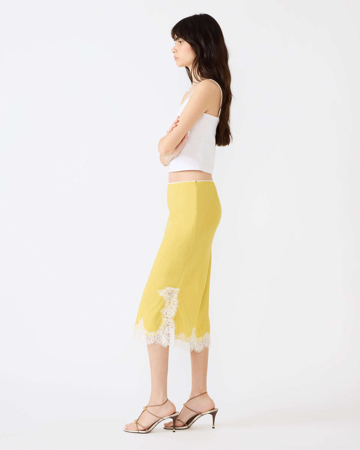 Steve Madden CINTHIA Golden Lime Lace Trime Women's Midi Skirt