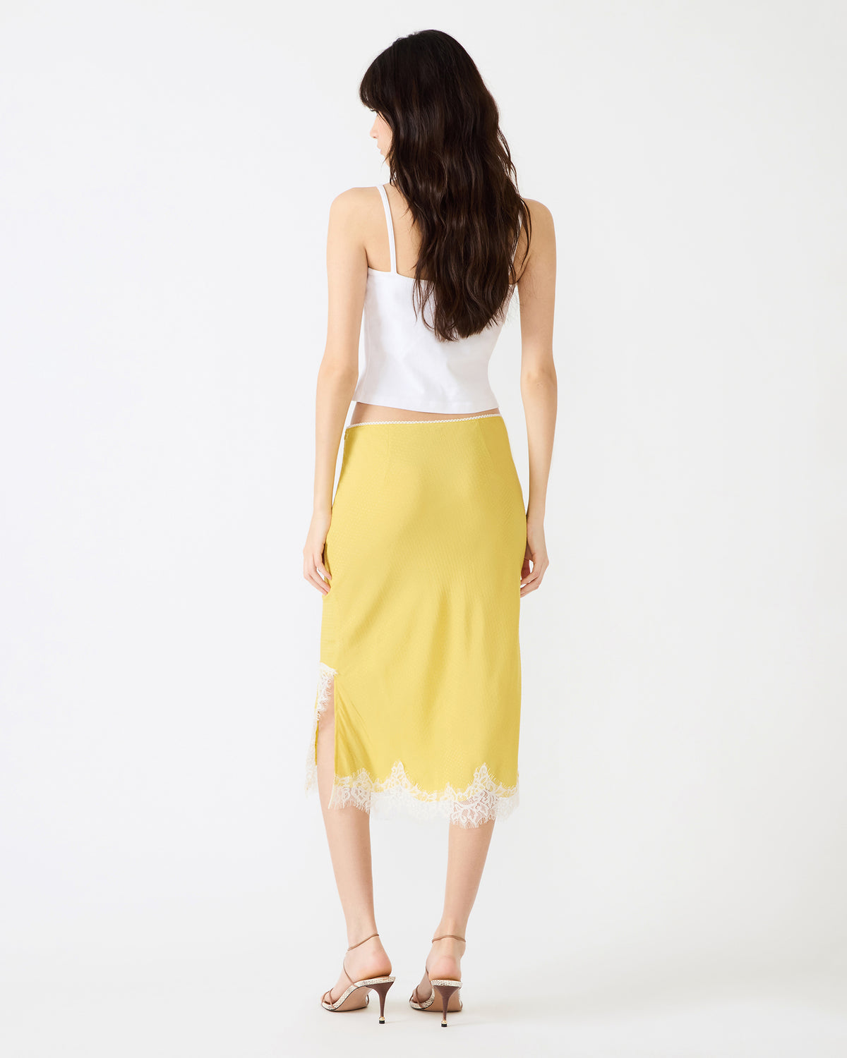 Steve Madden CINTHIA Golden Lime Lace Trime Women's Midi Skirt