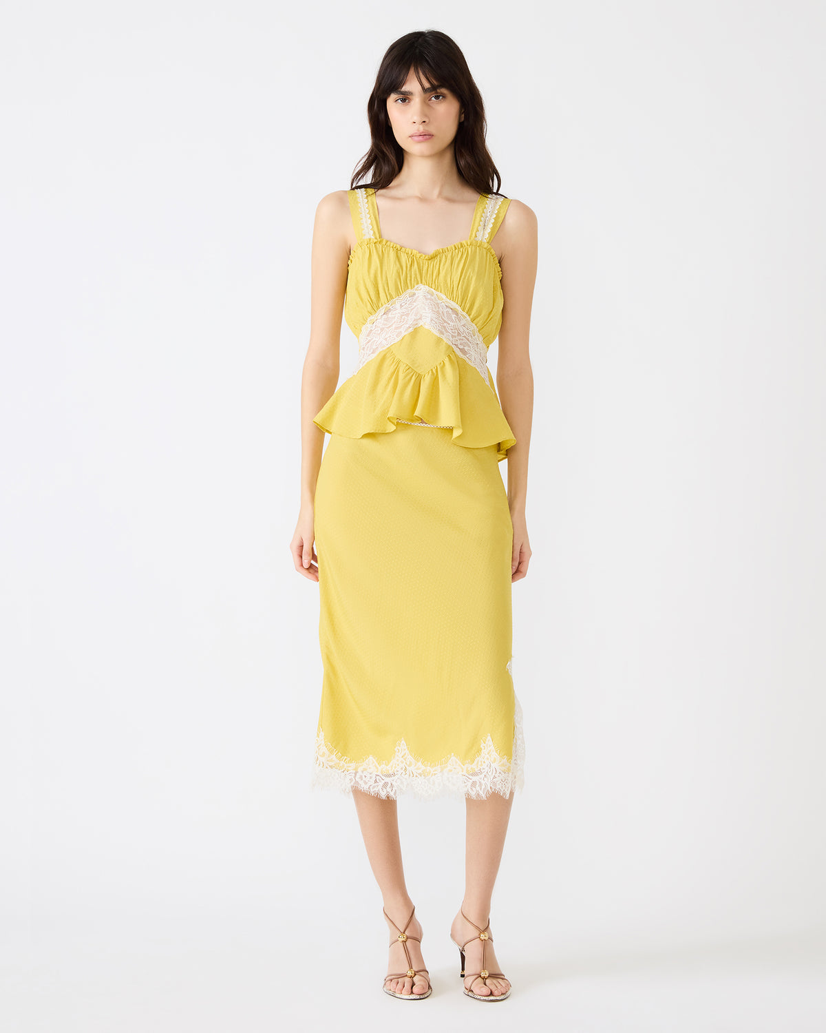 Steve Madden CINTHIA Golden Lime Lace Trime Women's Midi Skirt