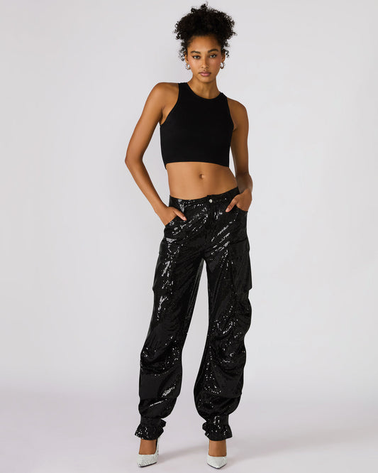 Steve Madden DUO Black Sequin Women's Utility Cargo Pants