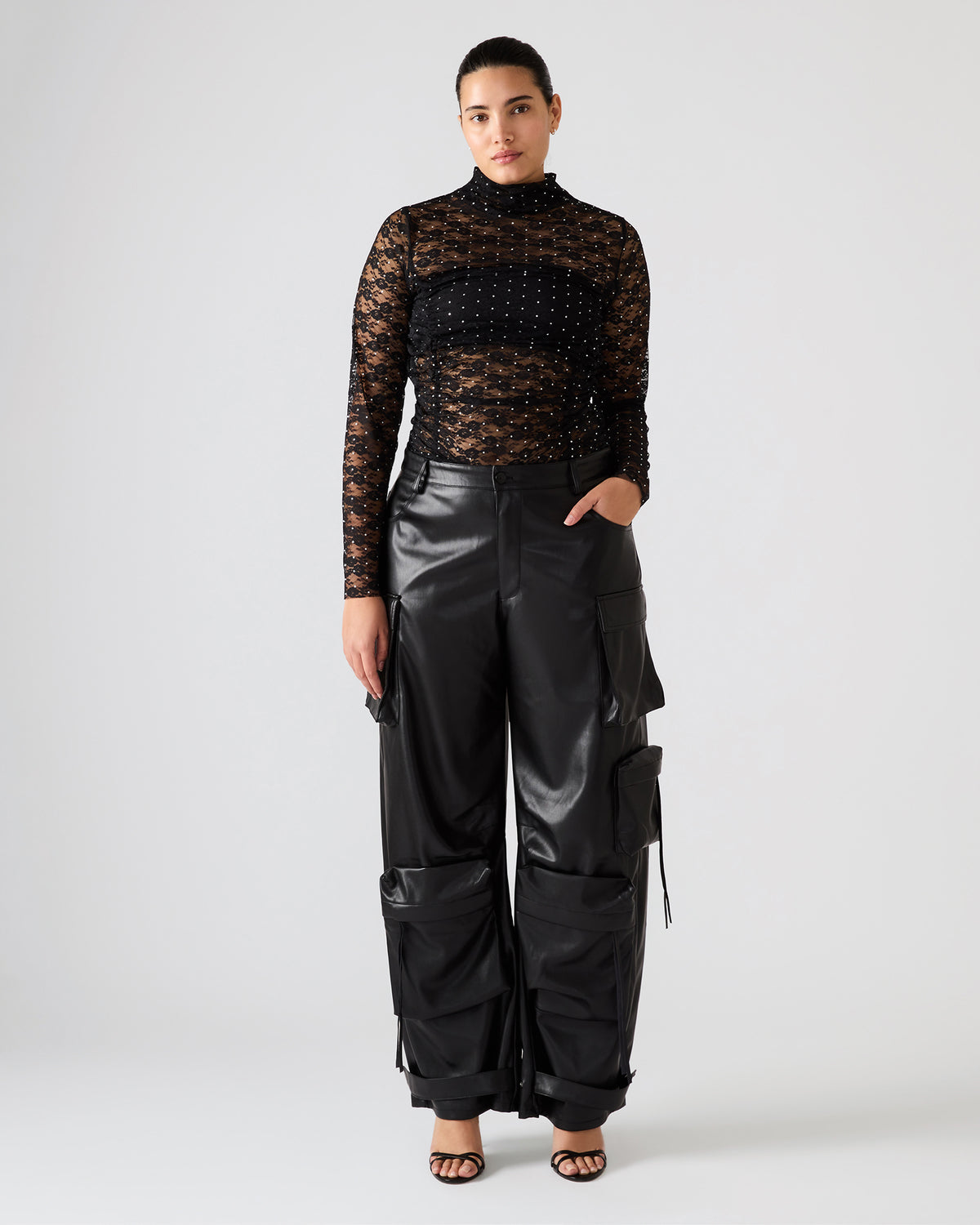 Steve Madden Vegan Leather Duo Black Women's Utility Cargo Pants