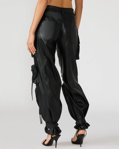 Steve Madden Vegan Leather Duo Black Women's Utility Cargo Pants