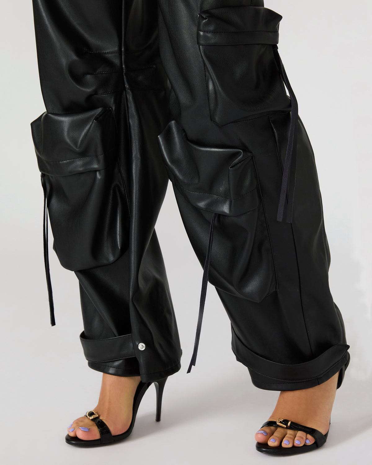 Steve Madden Vegan Leather Duo Black Women's Utility Cargo Pants