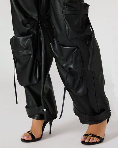 Steve Madden Vegan Leather Duo Black Women's Utility Cargo Pants