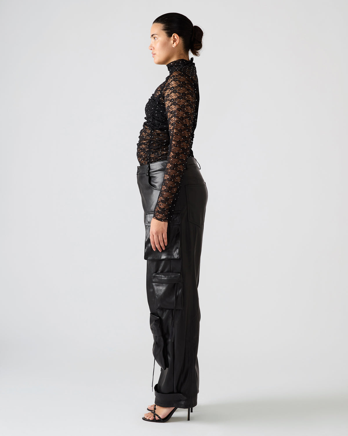Steve Madden Vegan Leather Duo Black Women's Utility Cargo Pants