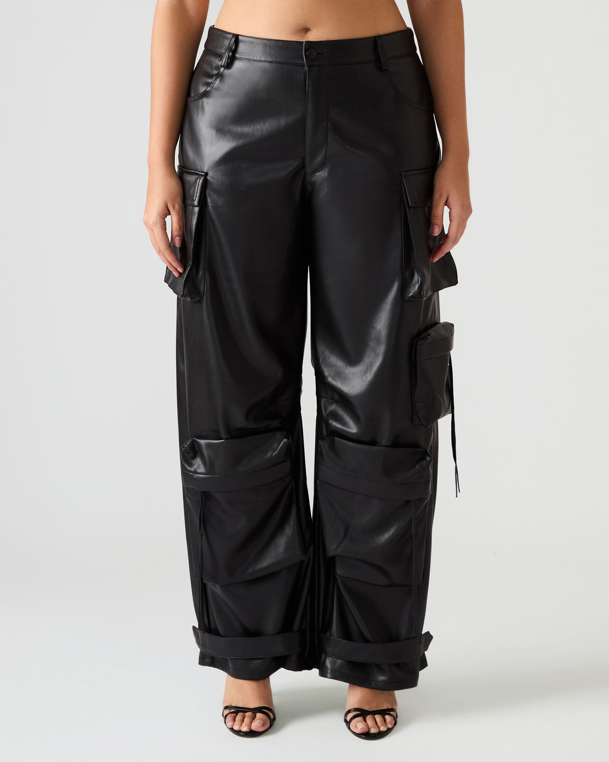 Steve Madden Vegan Leather Duo Black Women's Utility Cargo Pants