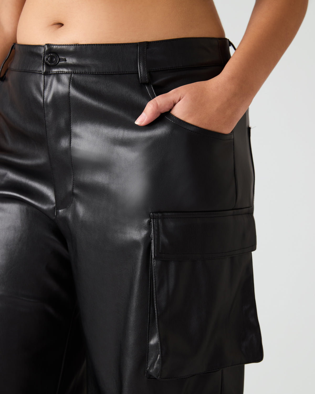 Steve Madden Vegan Leather Duo Black Women's Utility Cargo Pants