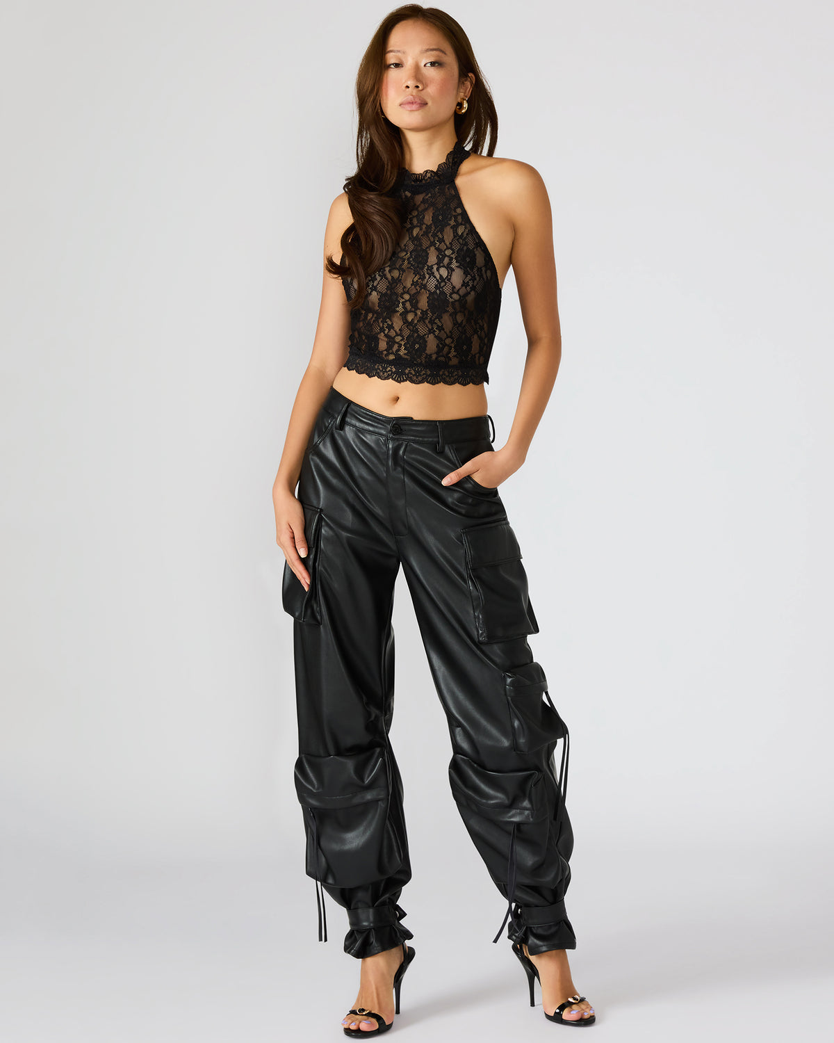 Steve Madden Vegan Leather Duo Black Women's Utility Cargo Pants