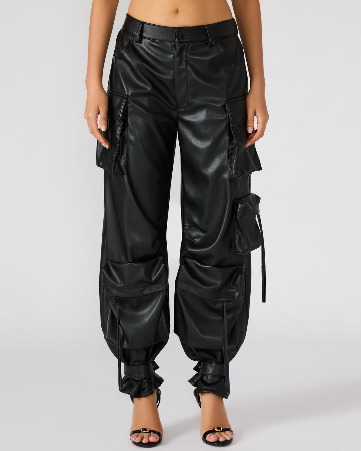Steve Madden Vegan Leather Duo Black Women's Utility Cargo Pants