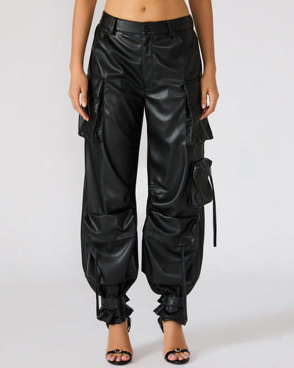 Steve Madden Vegan Leather Duo Black Women's Utility Cargo Pants
