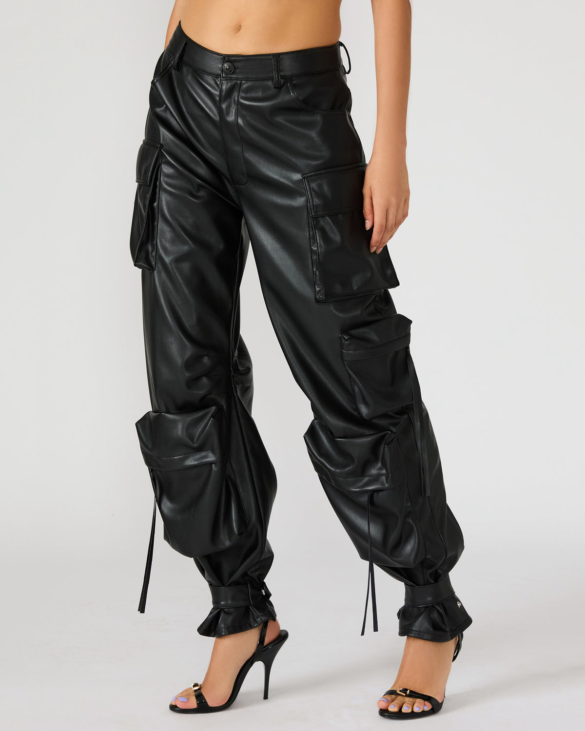 Steve Madden Vegan Leather Duo Black Women's Utility Cargo Pants