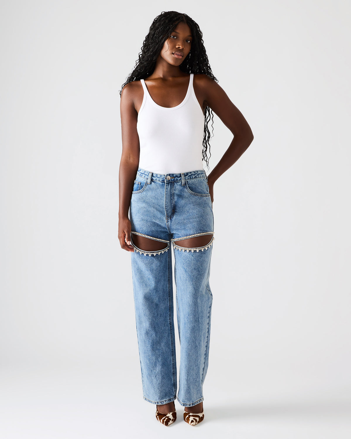 Steve Madden TAYLOR Jean Rhinestone Women's Cutout Jeans